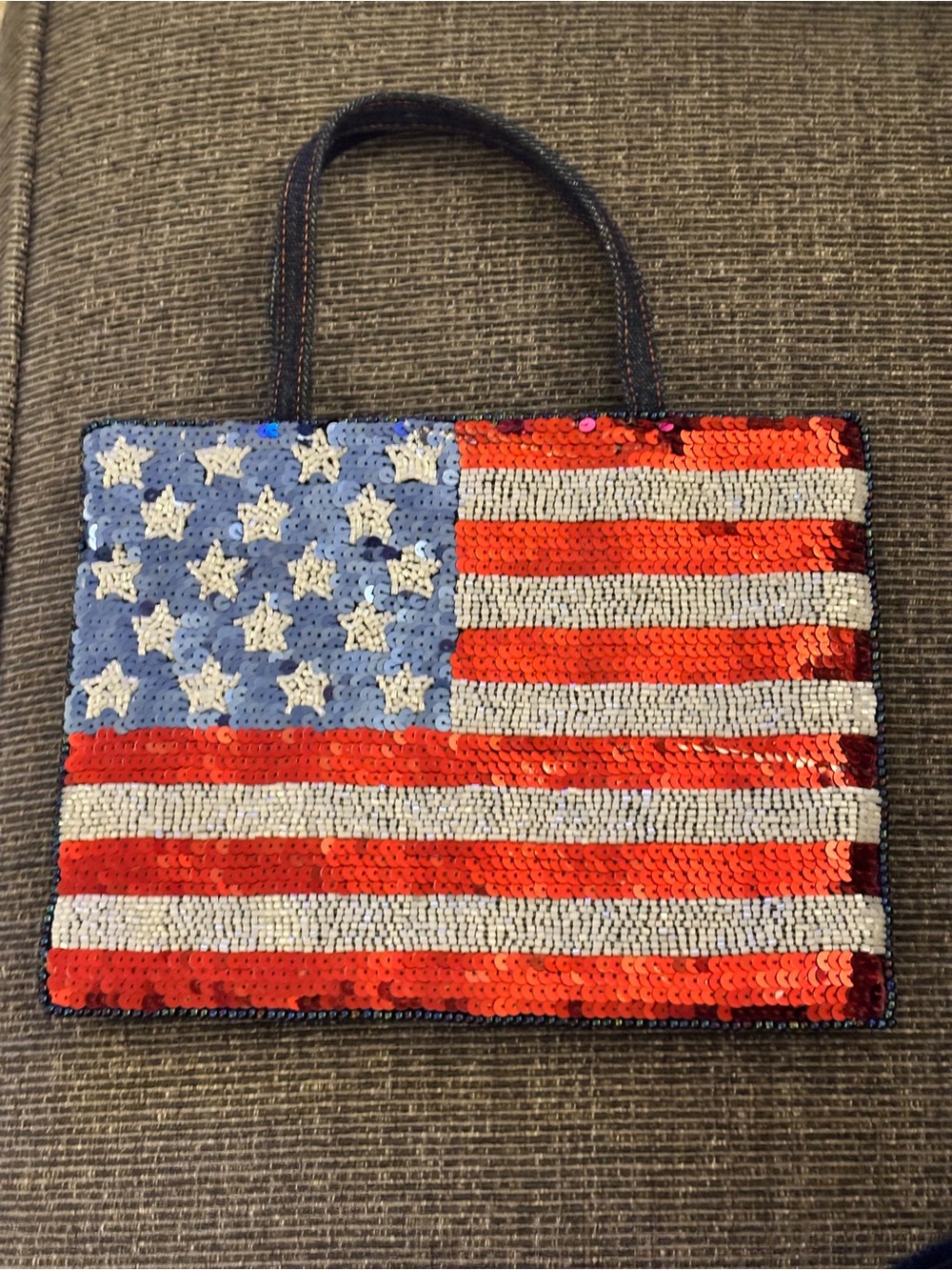 Vintage Style Swee Lo New York American Flag Sequin & Beaded Denim Handbag